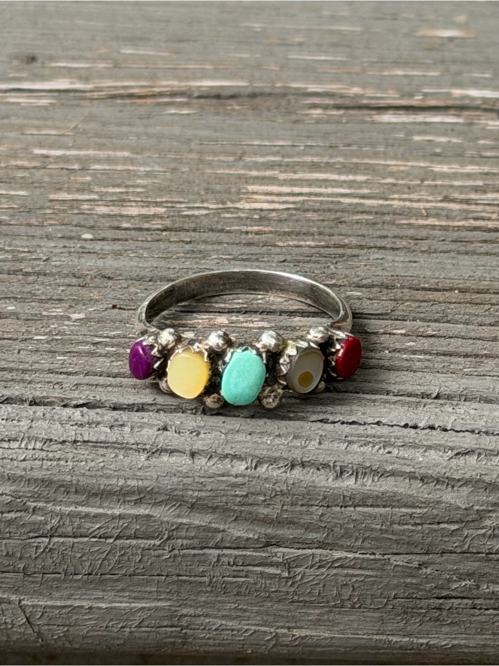 Sterling Silver 925 Multi Gemstone Ring Turquoise, Yellow, Purple, Red, Abalone - Picture 6 of 7